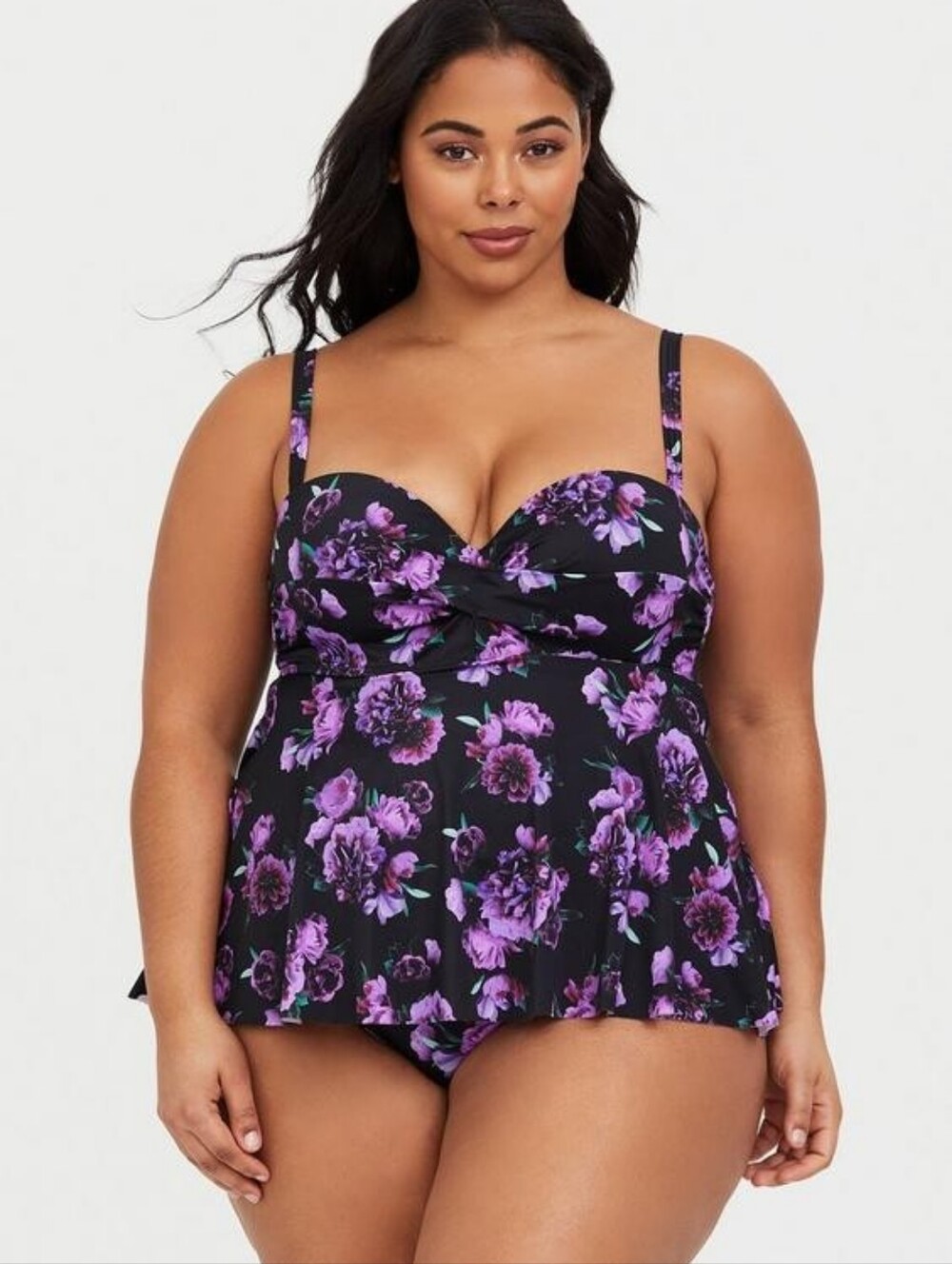 Torrid 0F Underwire Knot Front Floral Swim Tankini Top